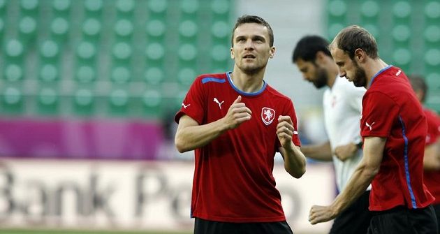 David Lafata na tréninku fotbalové reprezentace před zápasem s Polskem