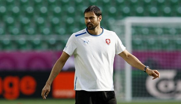 Kondiční trenér Jan Netscher na tréninku fotbalové reprezentace před zápasem s Polskem