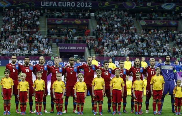 Český tým před čtvrtfinálovým utkáním ME 2012 s Portugalskem