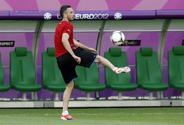 Tomáš Sivok na tréninku fotbalové reprezentace před zápasem s Polskem
