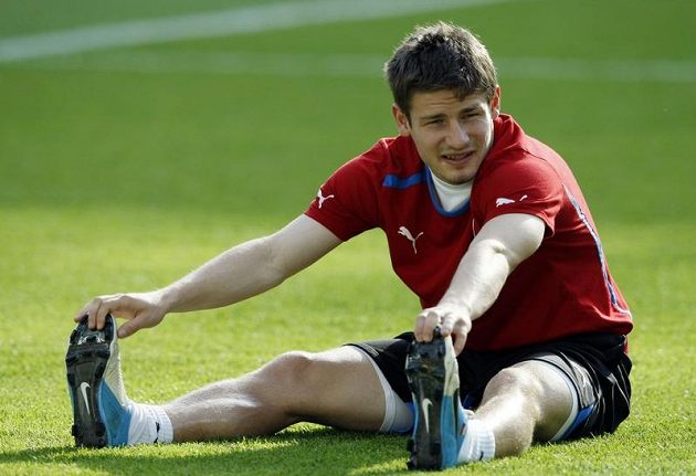 Václav Pilař na tréninku fotbalové reprezentace před zápasem s Polskem