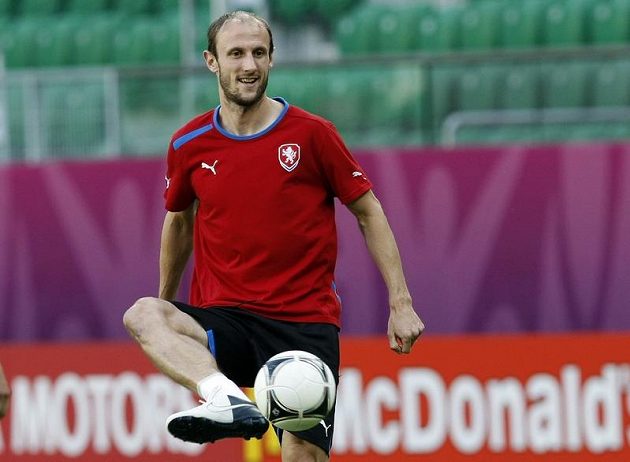 Roman Hubník na tréninku fotbalové reprezentace před zápasem s Polskem