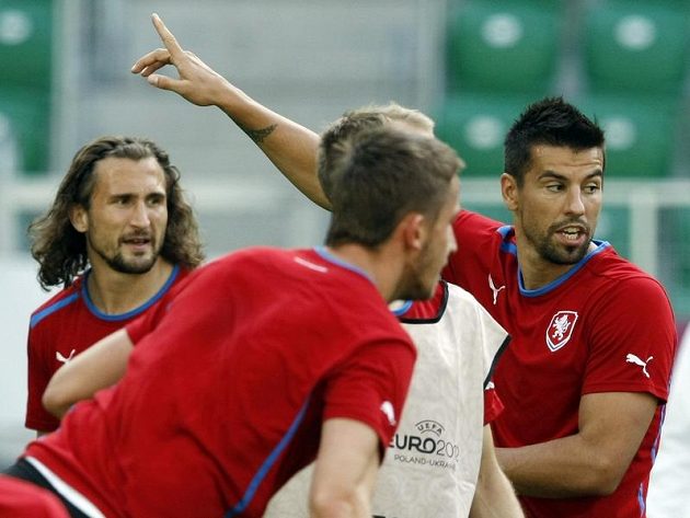 Milan Baroš na tréninku fotbalové reprezentace před zápasem s Polskem