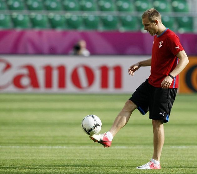 Daniel Kolář na tréninku fotbalové reprezentace před zápasem s Polskem