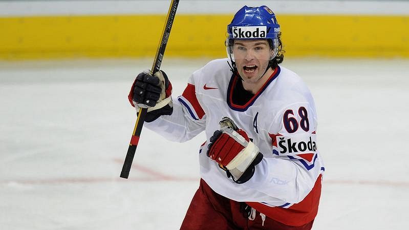 Jaromír Jágr se raduje z gólu proti Kanadě 