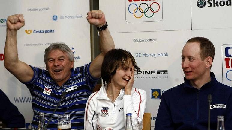 Trenér Petr Novák, Martina Sáblíková, a Lukáš Bauer