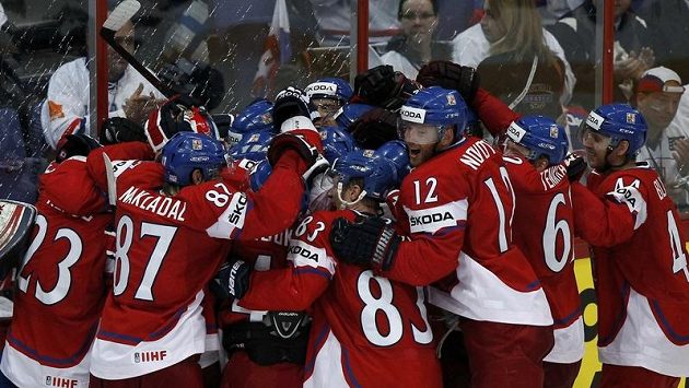Radost českých hokejistů po vítězství nad Finy v duelu o bronz Radost českých hokejistů po vítězství nad Finy v duelu o bronz