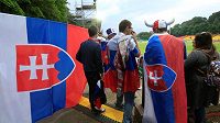 Slovenští fandové s vlajkou a správným znakem. Slovenští fandové s vlajkou a správným znakem.
