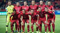 Mužstvo české reprezentace před utkáním s Německem. Mužstvo české reprezentace před utkáním s Německem.