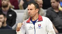 Kapitán Slovenska Dominik Hrbatý během duelu s Českou republikou. Kapitán Slovenska Dominik Hrbatý během duelu s Českou republikou.