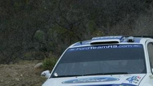 Dani Sola s vozem Ford Focus WRC na trati Rallye Mexiko.