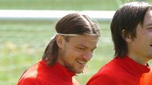 Tomáš Rosický a Tomáš Ujfaluši při tréninku české fotbalové reprezentace v Seefeldu.