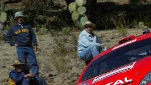 Markko Märtin s peugeotem na trati Mexické rallye.