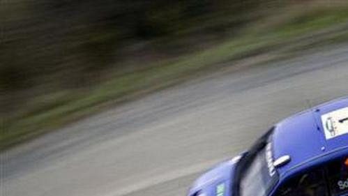 Petter Solberg se subaru při shakedownu Rallye Nový Zéland.