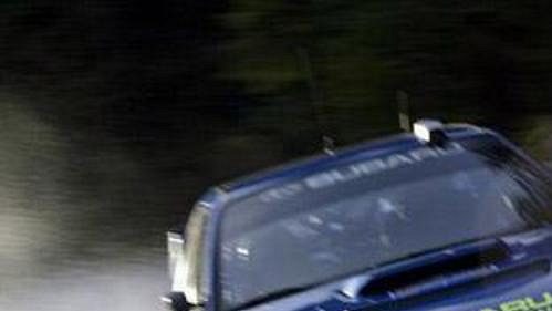 Nor Petter Solberg se subaru na trati čtvrtečního shakedownu Švédské rallye.