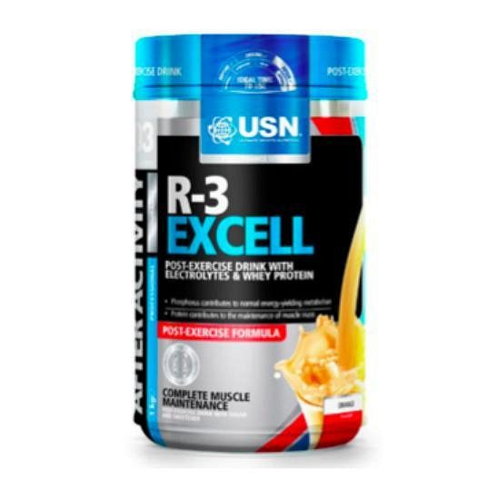 USN R3 Excell je koncentrát post tréninkového regeneračního nápoje. Směs obsahuje vysoký obsah bílkovin, fosforu a vitamínu C.