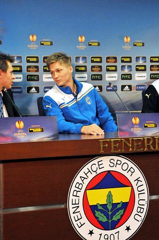 Obráce Plzně Václav Procházka při tiskové konferenci před odvetou osmifinále Evropské ligy na hřišti Fenerbahce Istanbul.