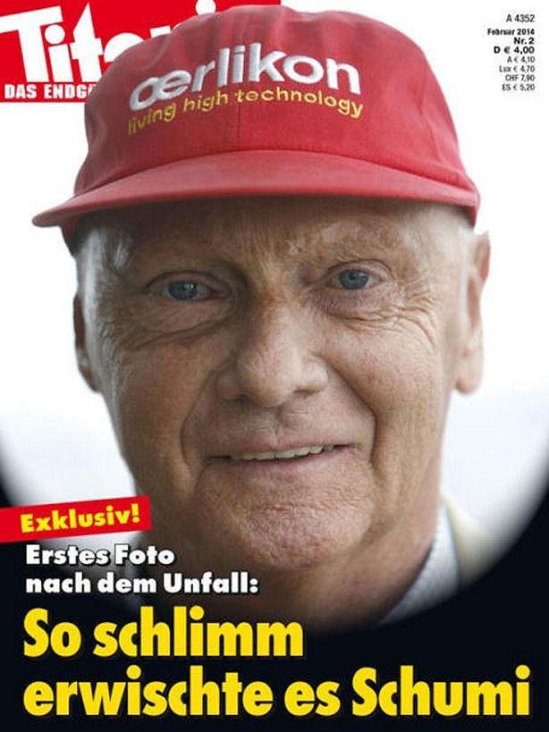 Niki Lauda na titulní straně magazínu Titanic coby Michael Schumacher.