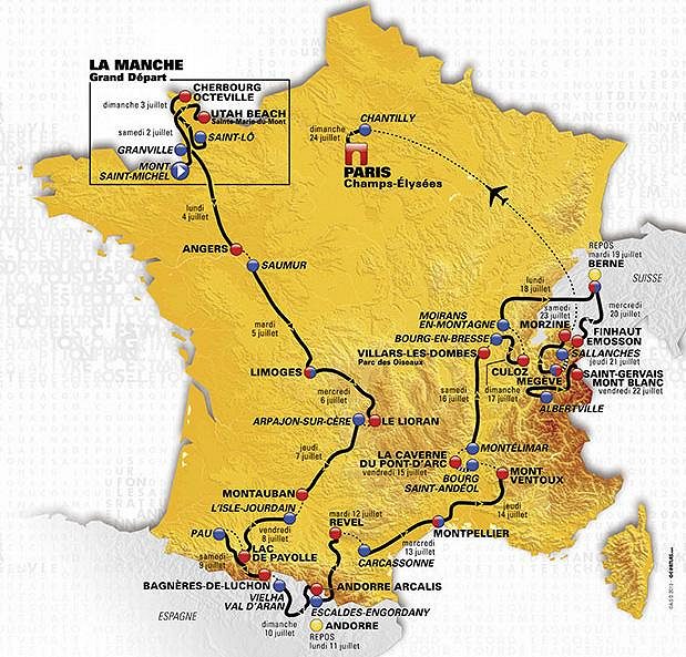 Trasa 103. ročníku Tour de France.