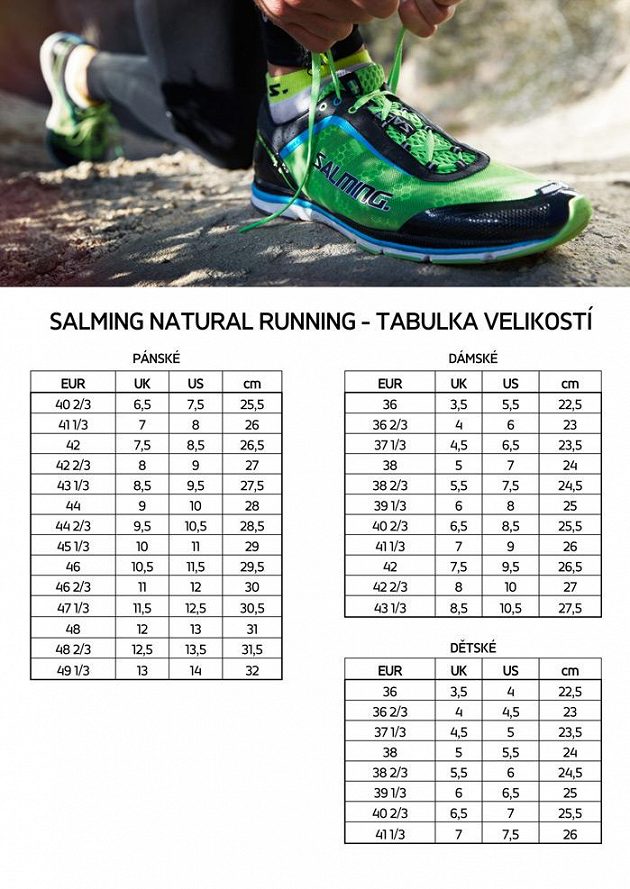 Salming - tabulka velikostí