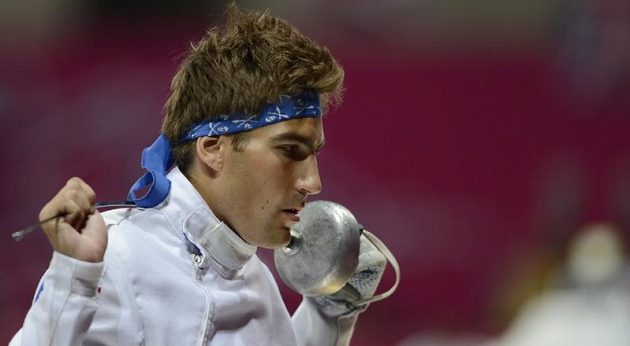 David Svoboda se koncentruje při šermířské části olympijského závodu moderních pětibojařů.