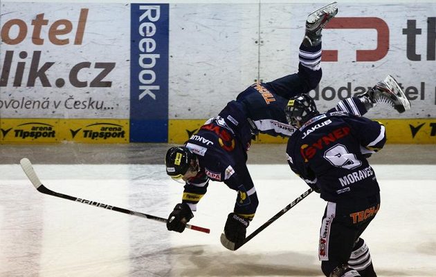 Radost libereckého Michala Bulíře po dovršení hattricku proti Českým Budějovicím.