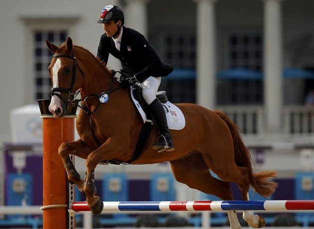 David Svoboda během olympijského moderního pětiboje, ve třetí disciplíně parkur.