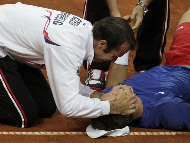 Radek Štěpánek (vlevo) se raduje společně s Tomášem Berdychem z postupu do semifinále Davis Cupu.