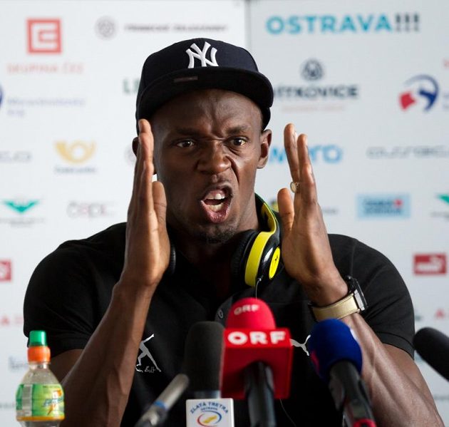 Jamajský sprinter Usain Bolt, největší hvězda atletického mítinku Zlatá tretra, na tiskové konferenci v Ostravě