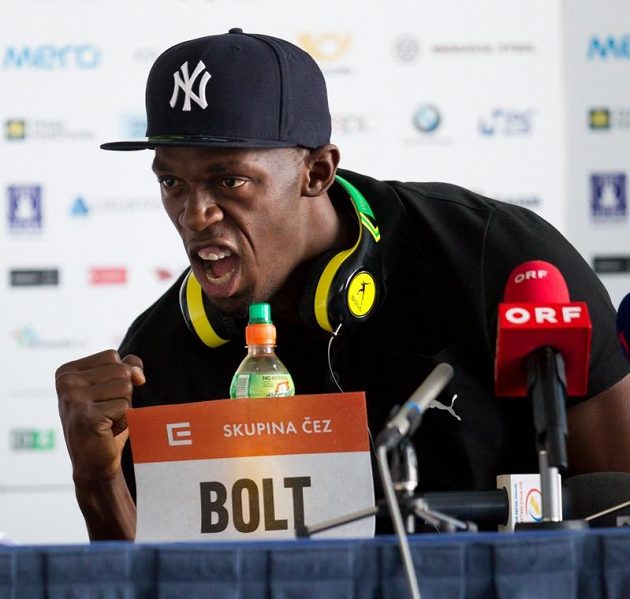 Jamajský sprinter Usain Bolt, největší hvězda atletického mítinku Zlatá tretra, na tiskové konferenci v Ostravě