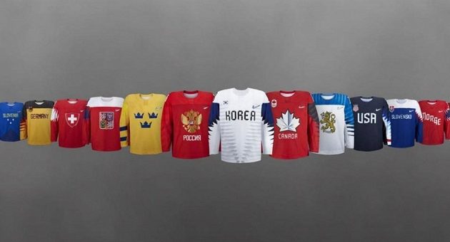 Ukázka dresů, ve kterých se hokejové reprezentace představí příští rok na zimních olympijských hrách v jihokorejském Pchjongčchangu.
