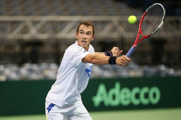 Lukáš Rosol během tréninku v Bělehradu.