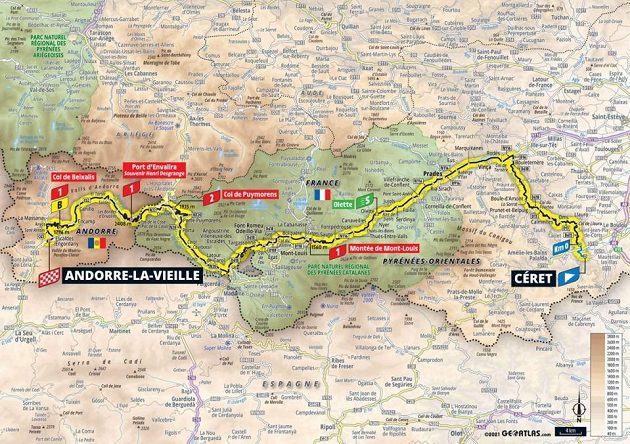 Mapa 15. etapy Tour de France.