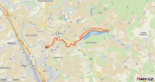 Mapa trasy - od Neptuna až na hráz.
