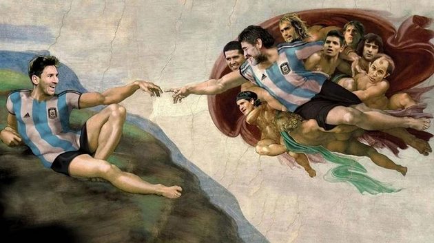 Fotbalová verze "Sixtínské kaple" v tělocvičně argentinského klubu Sportivo Pereyra.