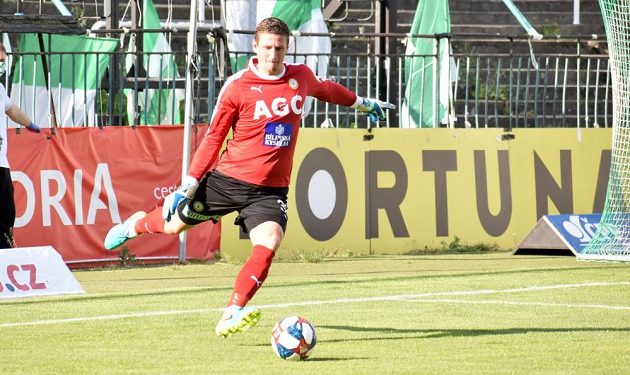 Teplický brankář Tomáš Grigar při utkání na Bohemians.