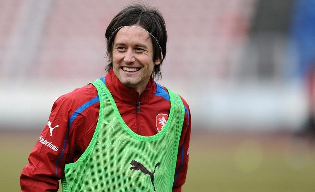 Tomáš Rosický během tréninku české fotbalové reprezentace před přátelským utkáním s Norskem dne.