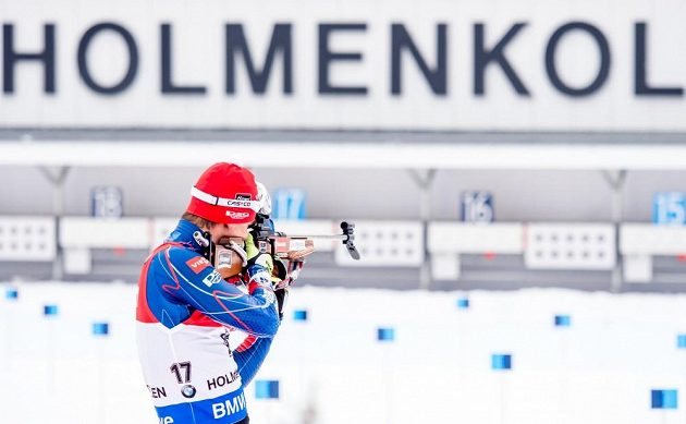 Michal Krčmář na střelnici v dějišti MS v Holmenkollenu.
