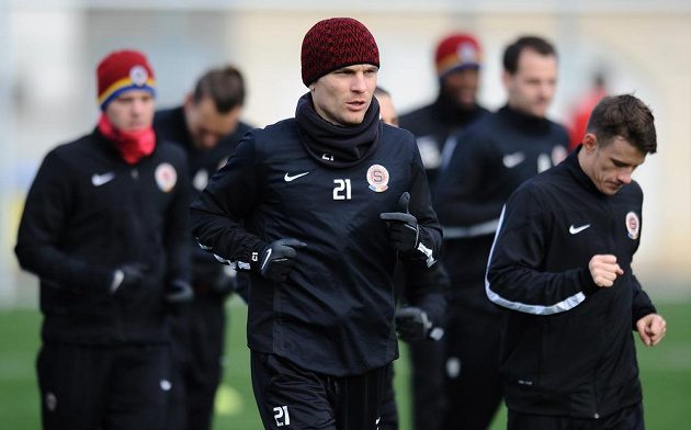 Útočník Sparty Praha David Lafata během tréninku v rámci kondičního soustředění v Třeboni.