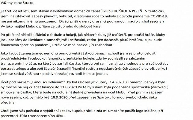 E-mail plzeňského fanouška majiteli klubu Martinu Strakovi.