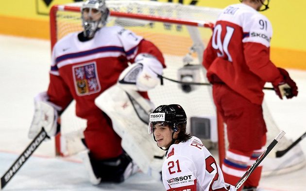 Útočník Kevin Fiala, střelec prvního švýcarského gólu proti českým hokejistům.