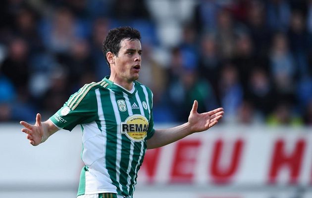 Fotbalista Jakub Rada z Bohemians 1905 se raduje z proměněné penalty proti Liberci.