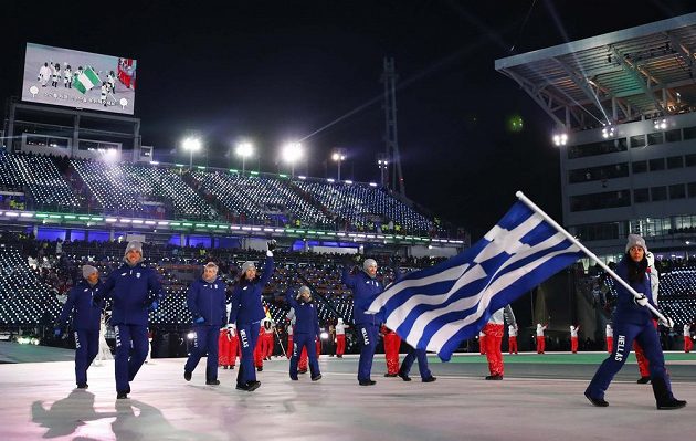 Slavnostní zahájení olympjských her v Jižní Koreji, jako první přišli Řekové.