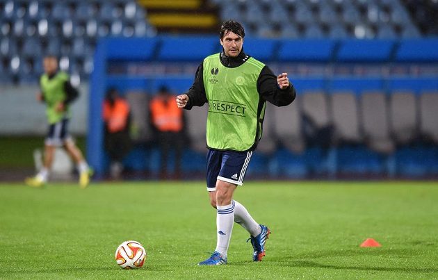 Útočník Slovanu Bratislava Pavel Fořt během předzápasového tréninku před utkáním základní skupiny Evropské ligy se Spartou Praha na stadiónu Pasienky v Bratislavě.