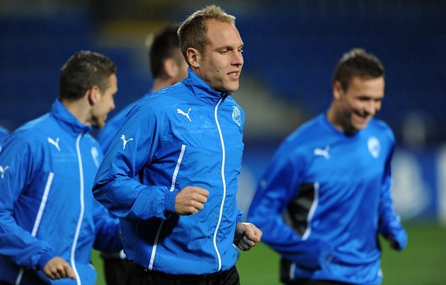 Záložník Viktorie Plzeň Daniel Kolář během tréninku před utkáním Ligy mistrů s Bayernem.