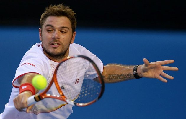 Stanislas Wawrinka během finálového souboje na Australian Open proti favorizovanému Rafaelu Nadalovi.