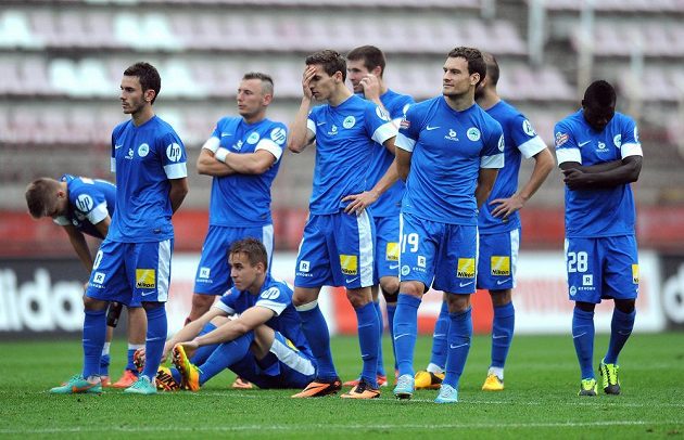 Hráči Slovanu Liberec po penaltovém roztřelu utkání 3. kola Poháru České pošty se Žižkovem.