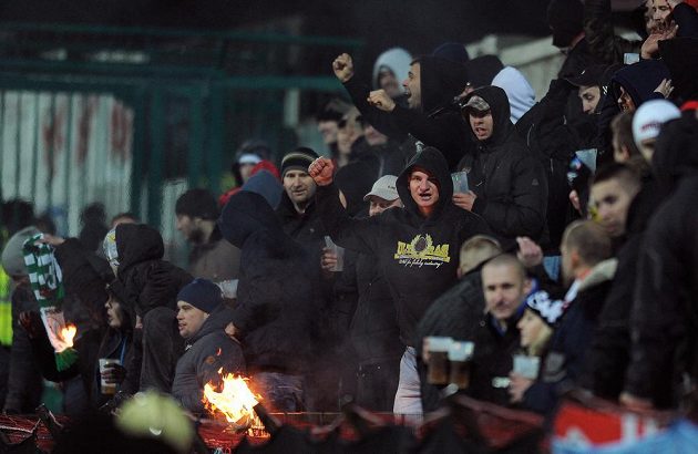 Fanoušci Brna během utkání 16. kola Gambrinus ligy mezi Bohemians 1905 a FC Zbrojovka Brno.