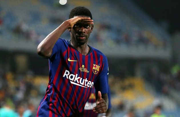 Spanish Super Cup , Barcelonský Ousmane Dembélé se raduje z gólu proti Seville.