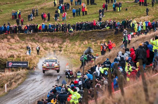 Martin Prokop s Fordem Fiesta WRC na trati Britské rallye 2014.